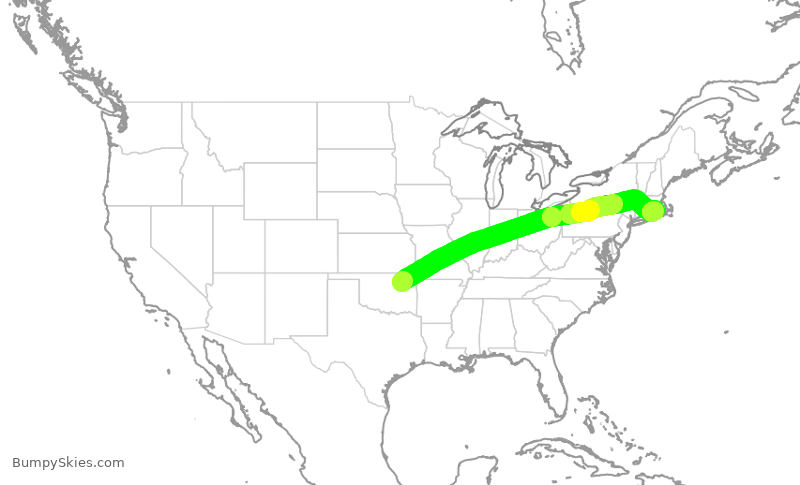 Turbulence forecast map for JTL76, TUL to PVD