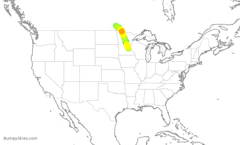 Turbulence forecast map for JTL780, MSP to YWG