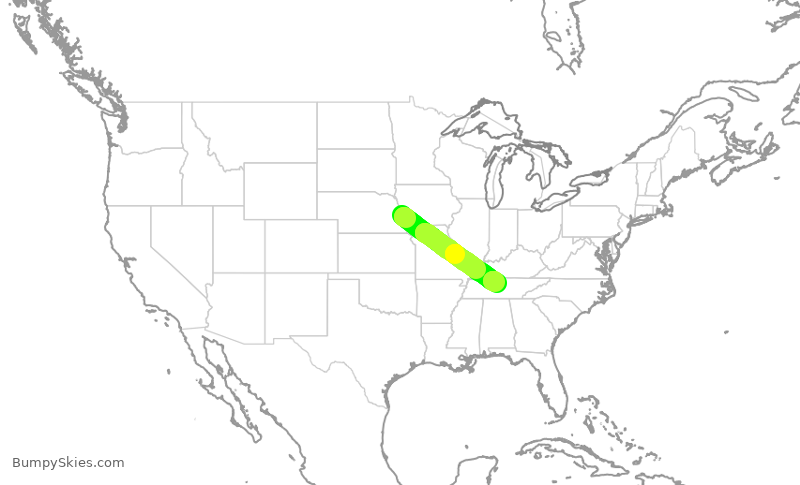Turbulence forecast map for JTL780, OMA to BNA