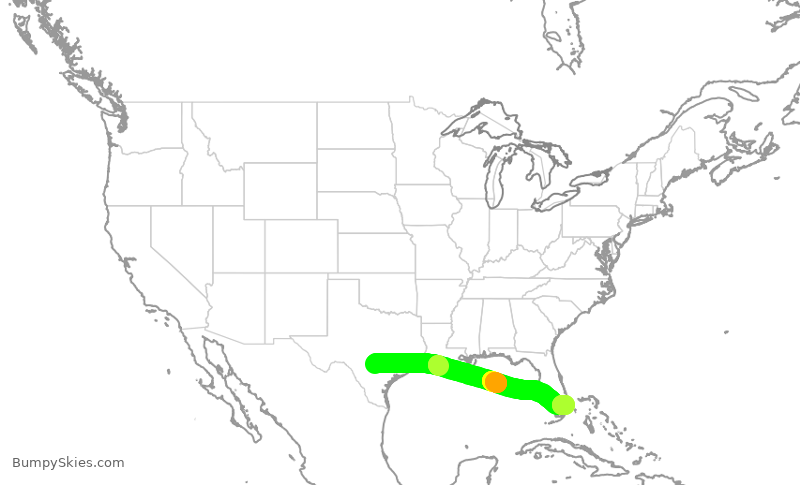 Turbulence forecast map for JTL801, SAT to FLL