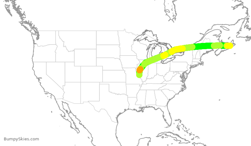 Turbulence forecast map for JTL811, STL to YPS