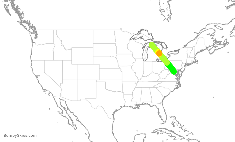 Turbulence forecast map for JTL820, IAD to PLN