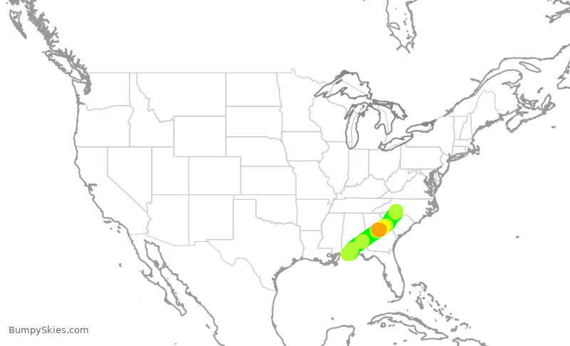 Turbulence forecast map for JTL868, GUF to CLT