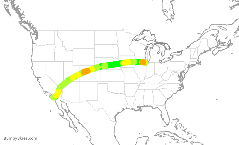 Turbulence forecast map for JTL881, GYY to SAN