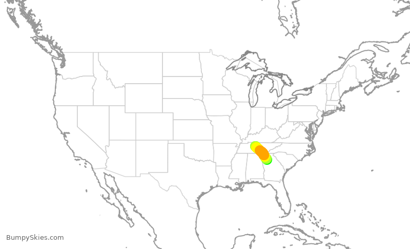 Turbulence forecast map for JTL882, PDK to MQY