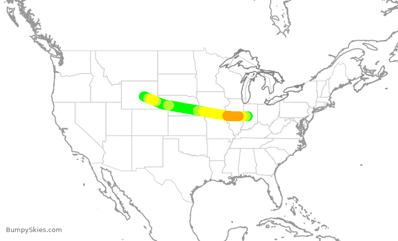 Turbulence forecast map for JTL887, CPR to IND