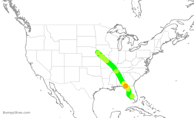 Turbulence forecast map for JTL904, OMA to PGD