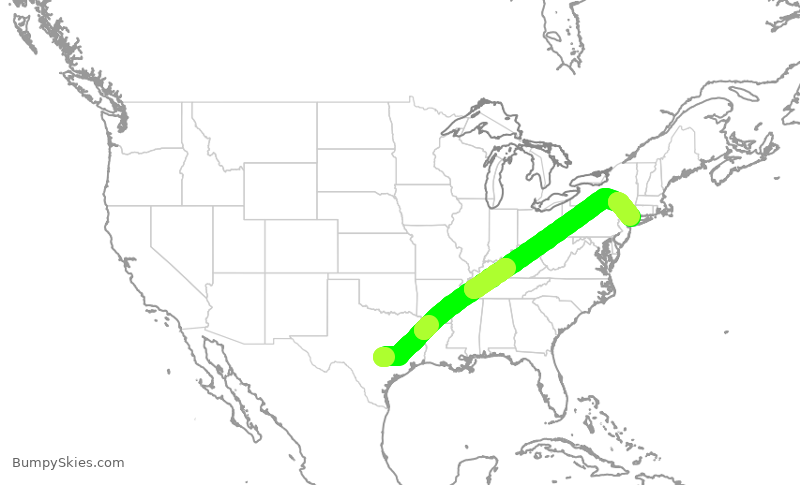Turbulence forecast map for JTL936, AUS to HPN