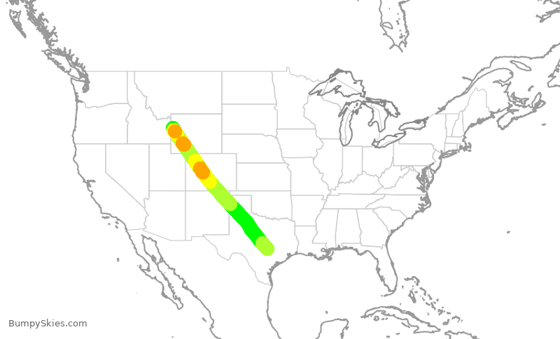 Turbulence forecast map for JTL936, JAC to AUS
