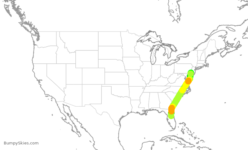 Turbulence forecast map for JTL939, PHL to ORL