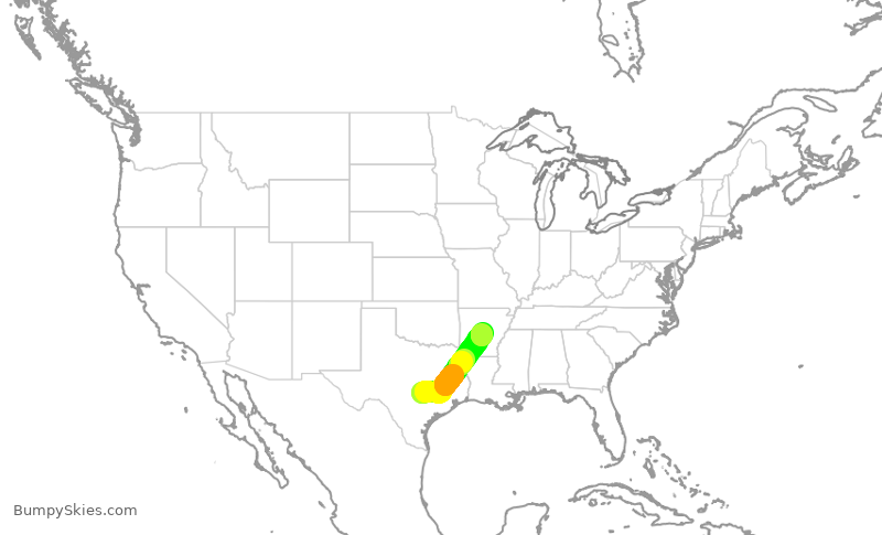 Turbulence forecast map for JTL945, AUS to LIT