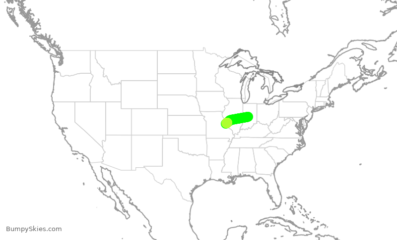 Turbulence forecast map for JTL96, IND to SUS
