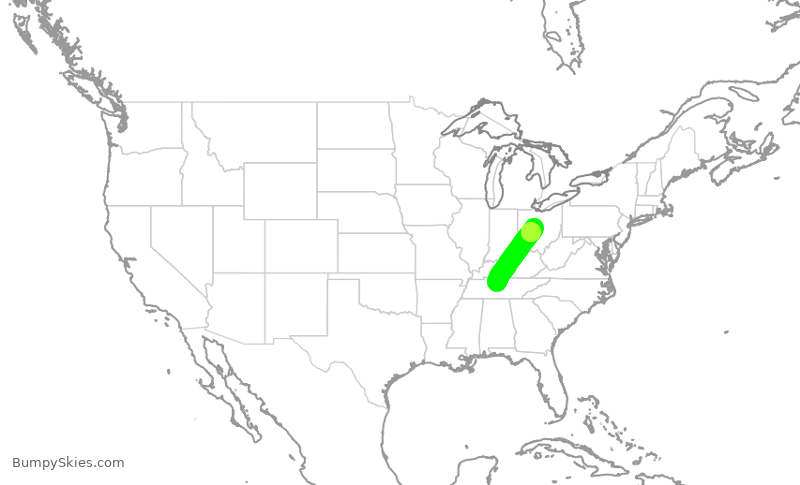 Turbulence forecast map for JTL979, BNA to KDLZ