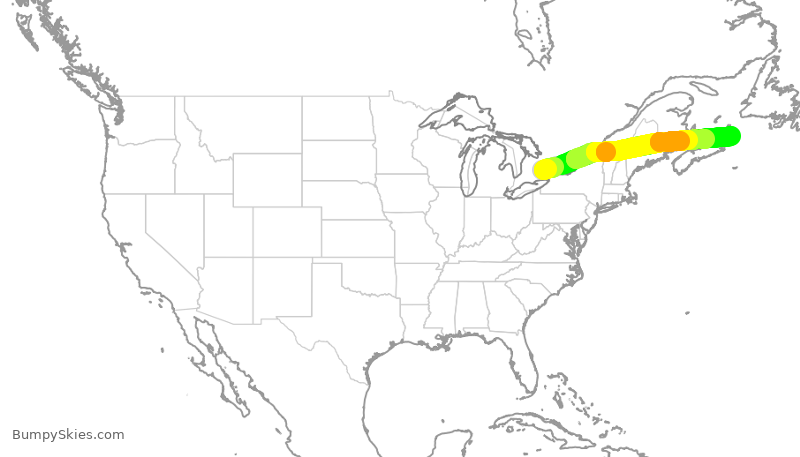 Turbulence forecast map for JZA20, YYZ to YQY