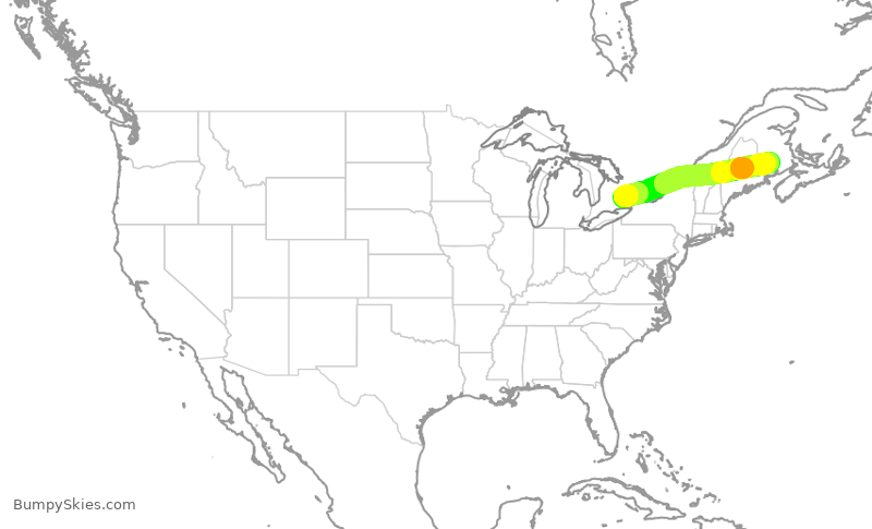 Turbulence forecast map for JZA226, YYZ to YFC