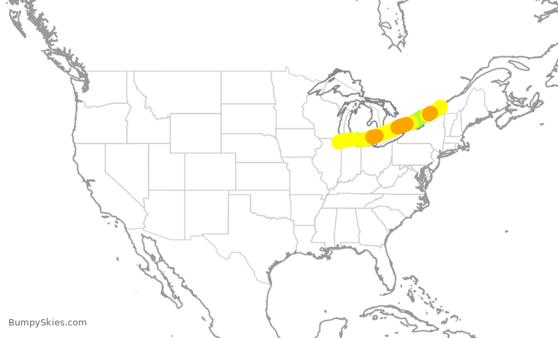Turbulence forecast map for JZA478, ORD to YUL