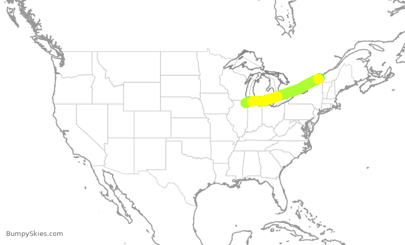 Turbulence forecast map for JZA484, ORD to YUL