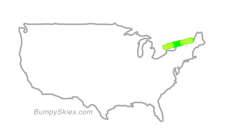 Map of continental US with illustrated flight path and turbulence forecast (described in text below)