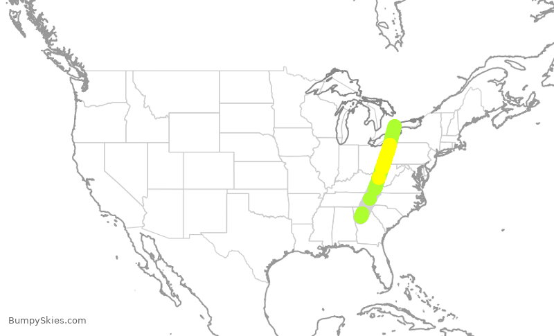 Turbulence forecast map for JZA501, YYZ to ATL
