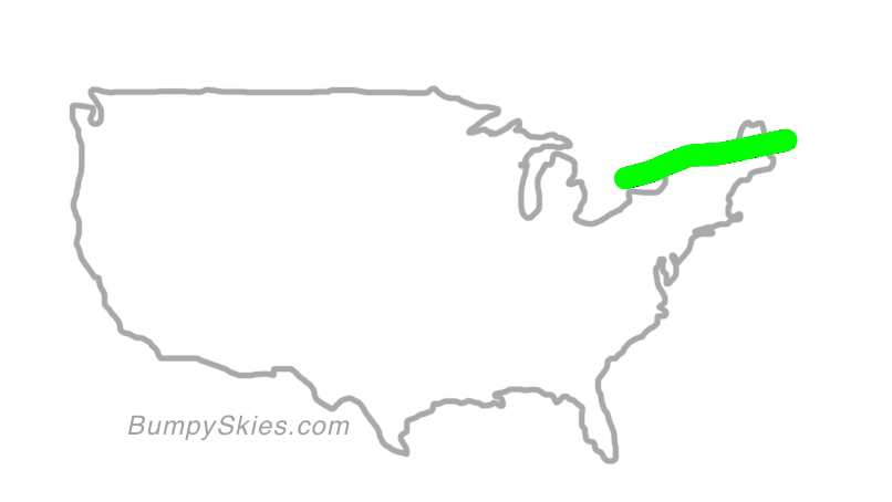 Map of continental US with illustrated flight path and turbulence forecast (described in text below)