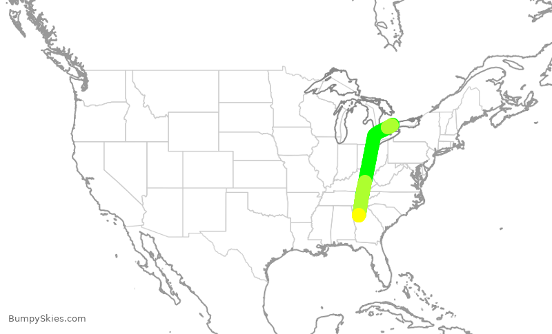 Turbulence forecast map for JZA508, ATL to YYZ