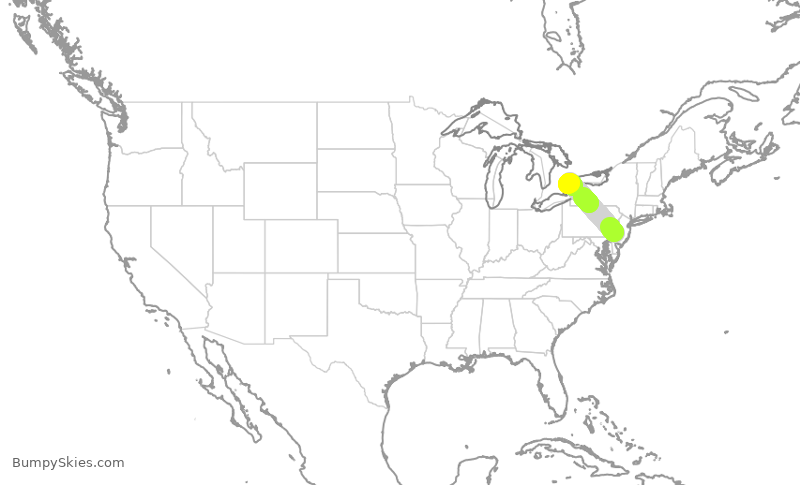 Turbulence forecast map for JZA511, PHL to YYZ