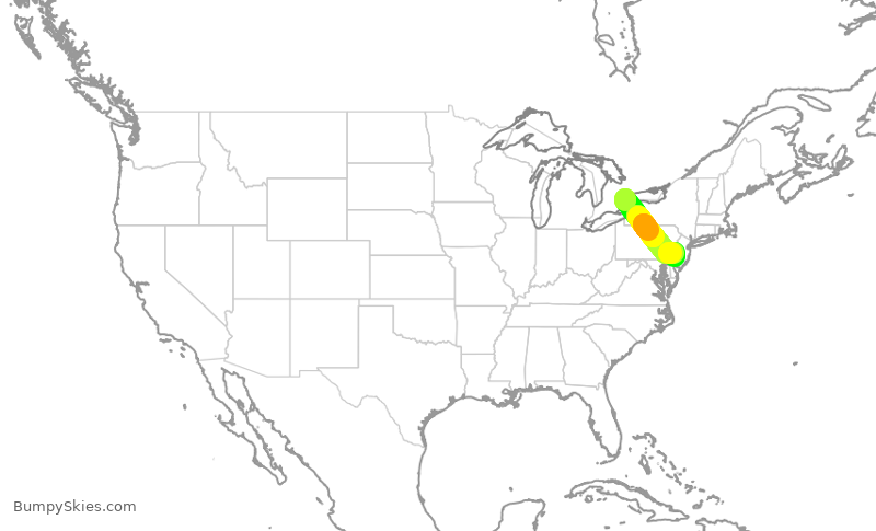 Turbulence forecast map for JZA512, YYZ to PHL