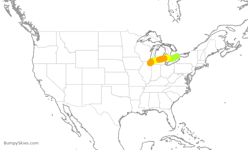 Turbulence forecast map for JZA547, YTZ to ORD