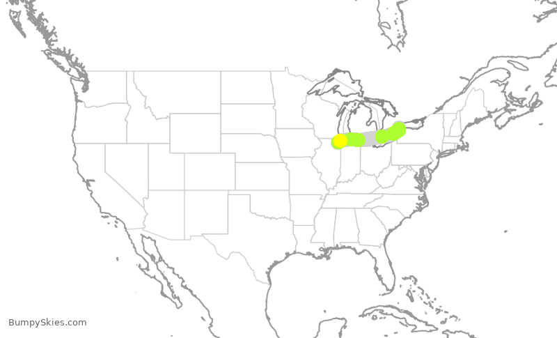 Turbulence forecast map for JZA550, ORD to YTZ
