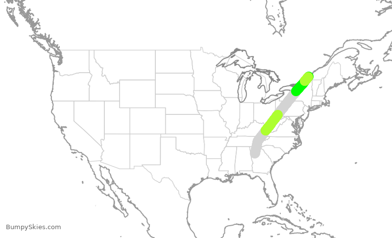 Turbulence forecast map for JZA570, ATL to YUL