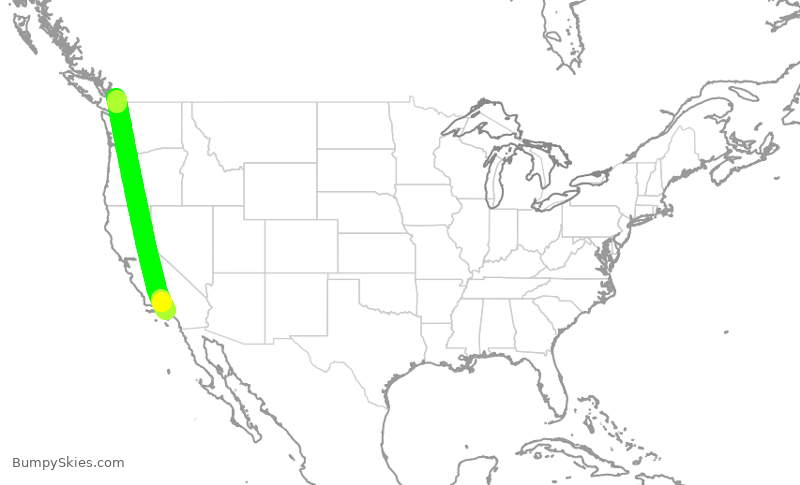 Turbulence forecast map for JZA573, LAX to YVR