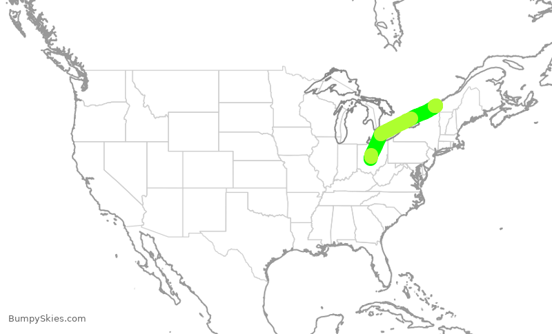 Turbulence forecast map for JZA622, CMH to YUL