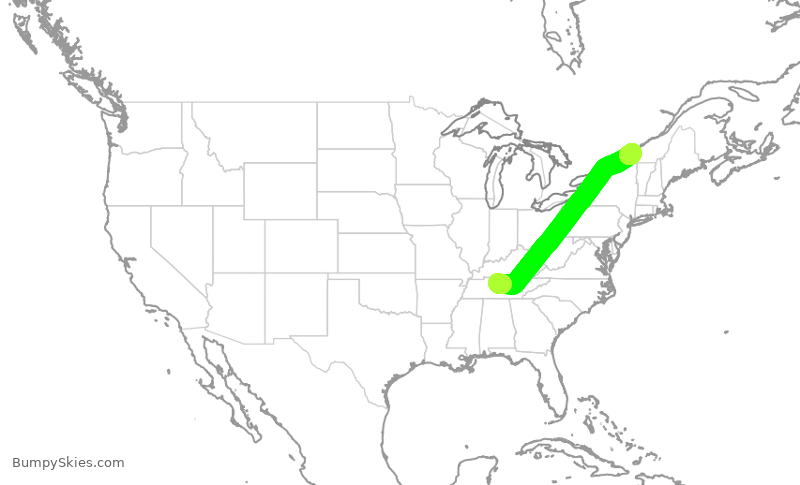 Turbulence forecast map for JZA624, BNA to YUL