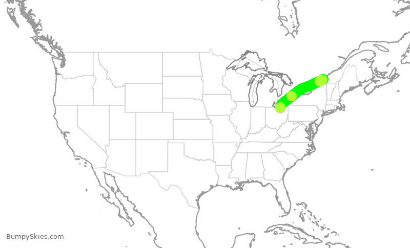 Turbulence forecast map for JZA648, CLE to YUL