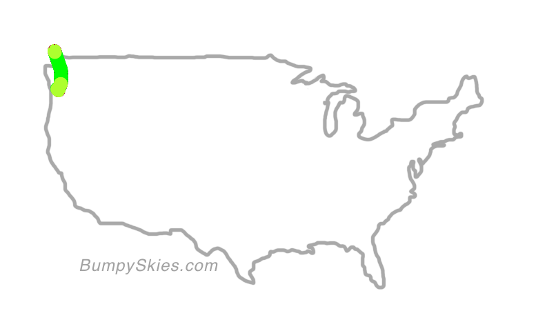 Map of continental US with illustrated flight path and turbulence forecast (described in text below)