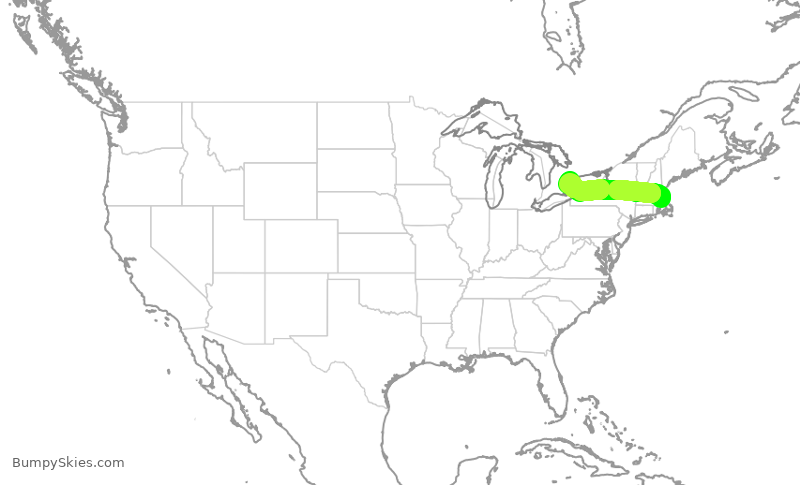 Turbulence forecast map for JZA689, BOS to YYZ