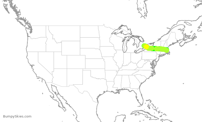 Turbulence forecast map for JZA698, YYZ to BOS