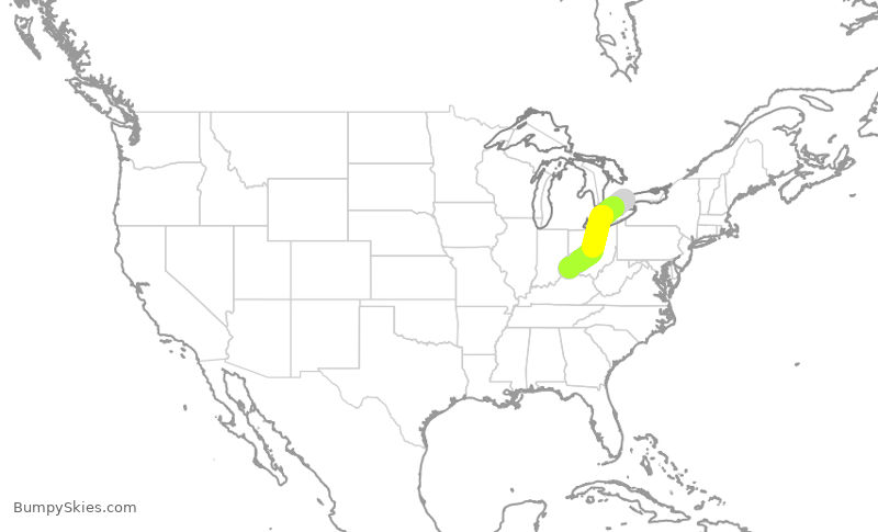 Turbulence forecast map for JZA703, YYZ to CVG