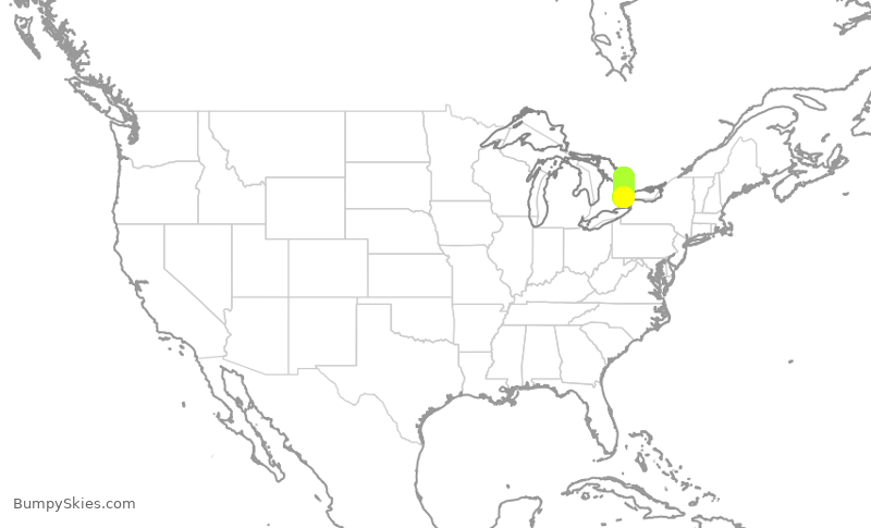 Turbulence forecast map for JZA7180, YTZ to YQA