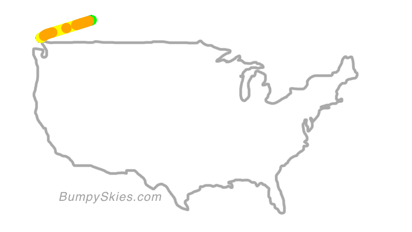 Map of continental US with illustrated flight path and turbulence forecast (described in text below)