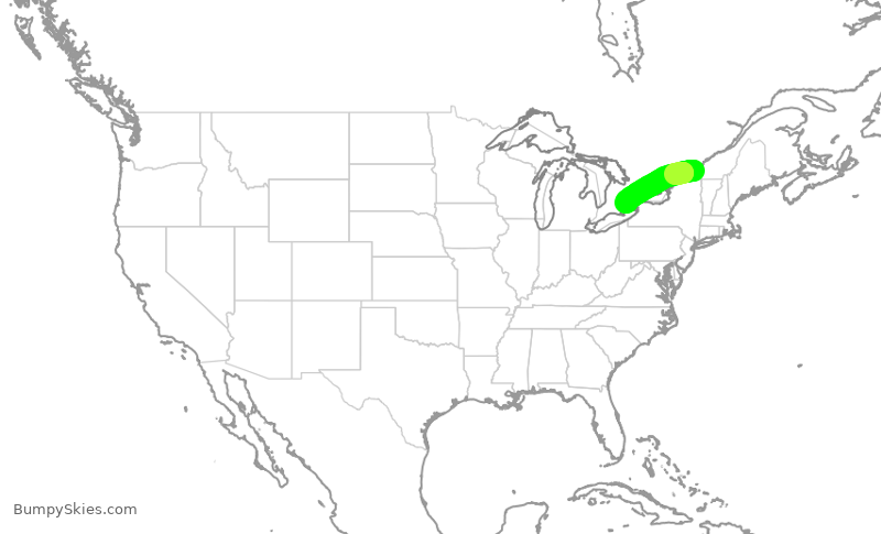 Turbulence forecast map for JZA7183, YUL to YYZ