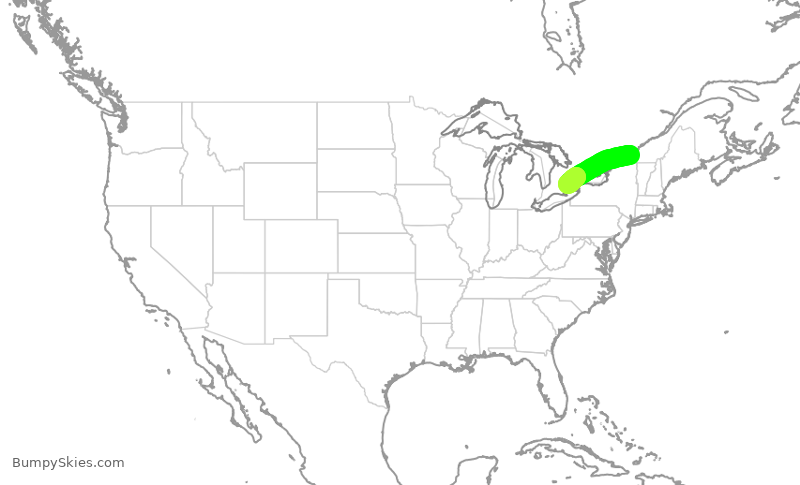 Turbulence forecast map for JZA7187, YUL to YYZ