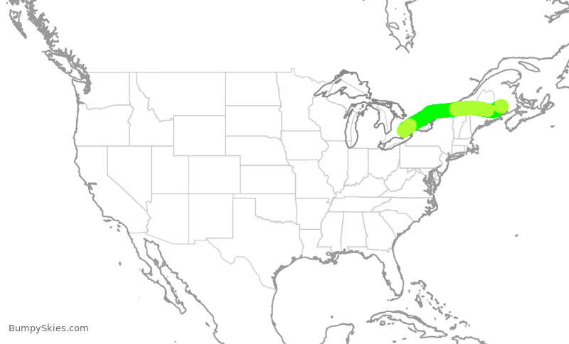 Turbulence forecast map for JZA7190, YFC to YYZ