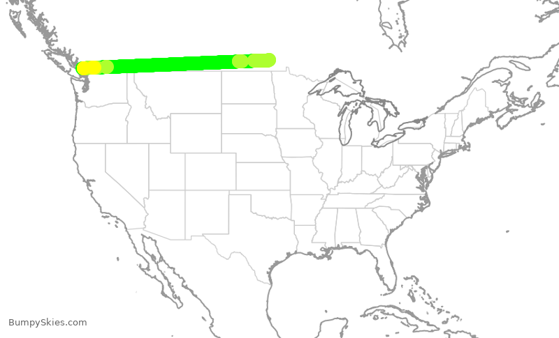 Turbulence forecast map for JZA7191, YVR to YWG