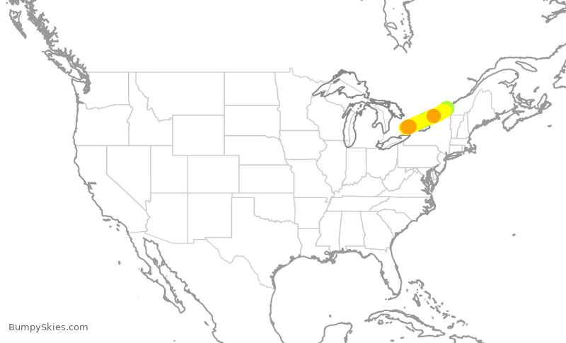 Turbulence forecast map for JZA7192, YTZ to YUL