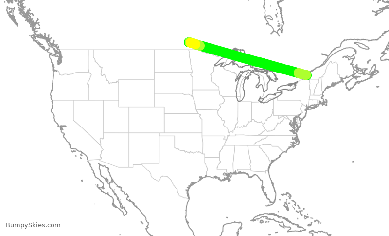 Turbulence forecast map for JZA7192, YWG to YUL