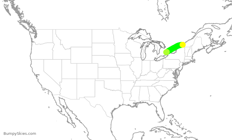 Turbulence forecast map for JZA7199, YUL to YTZ
