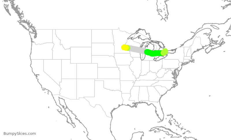 Turbulence forecast map for JZA720, MSP to YYZ