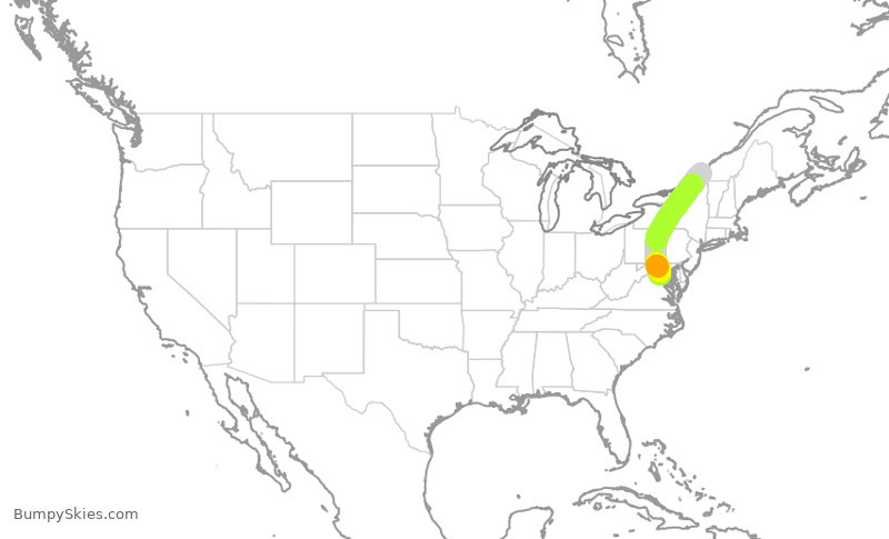 Turbulence forecast map for JZA723, YUL to IAD