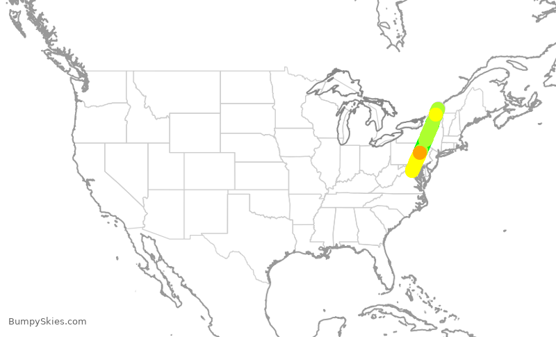 Turbulence forecast map for JZA725, YUL to IAD